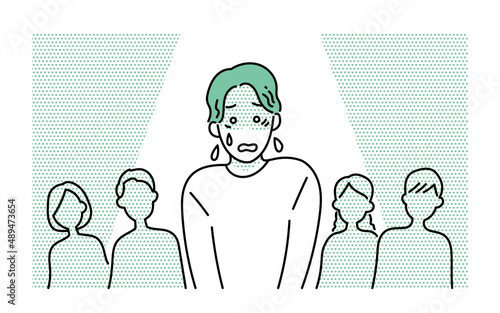 スポットライト効果　周りの目が気になる男性のイラスト