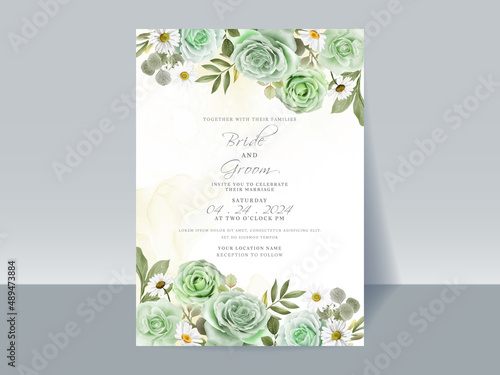Hand drawn greenery roses wedding invitation card