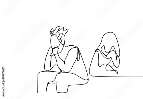 married couples in love have problems in their relationship and turn their backs and sit together