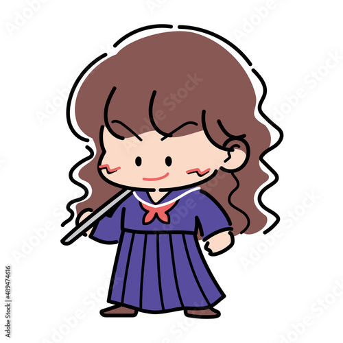 木刀を持った女番長のファンシーイラスト