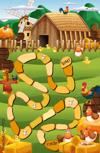 Snake and ladders game template in farm theme