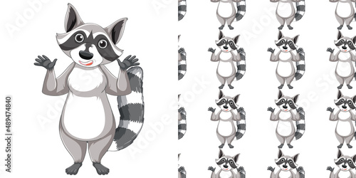 Seamless design of raccoon on white background