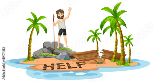 A man on deserted island isolated