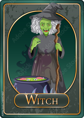 Scary witch character game card template