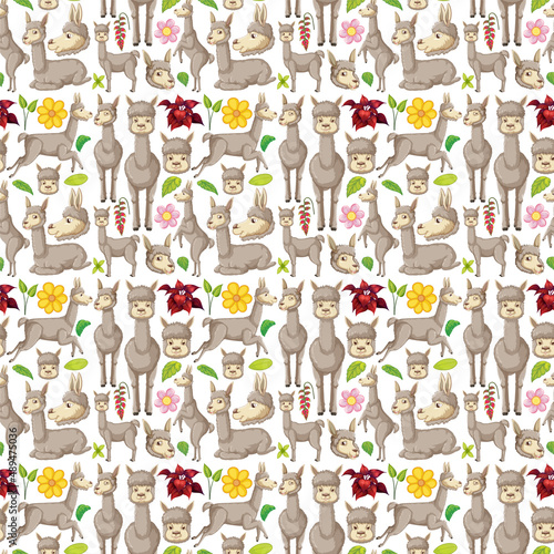 Funny alpaca on white background seamless