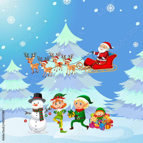 Christmas poster design with Santa Claus on sleigh