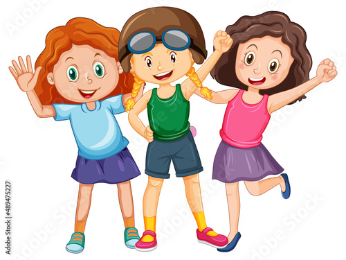 Group of teenage girls on white background