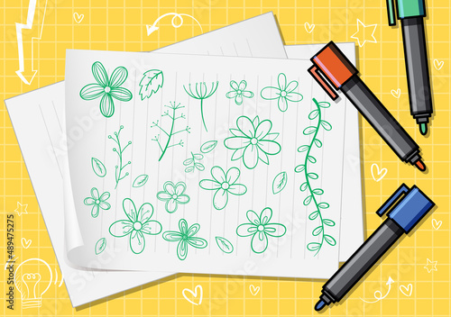Hand drawn doodle icons on paper