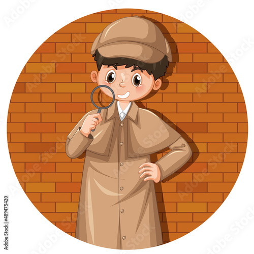 Detective wearing brown overcoat on white background