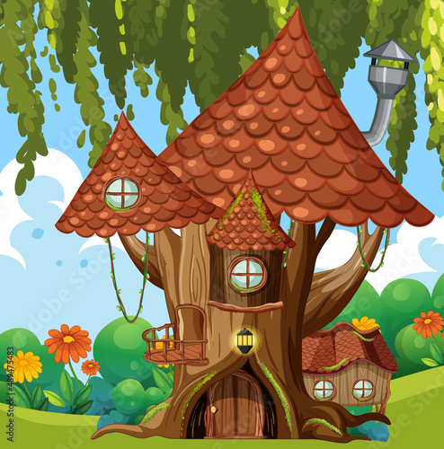 Fairy tree house in the forest scene