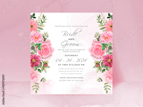 wedding invitation card set with beautiful pink flowers design