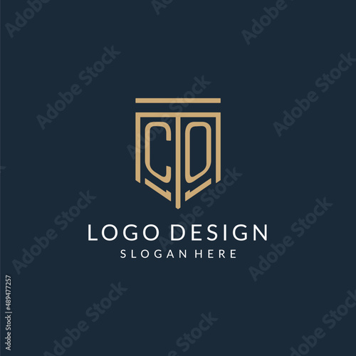 Initial CO shield logo monoline style, modern and luxury monogram logo design