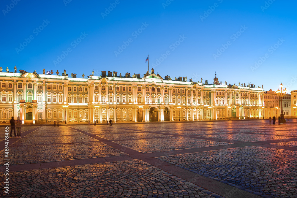 Winter Palace (Hermitage) in the night illumination on a white night. Saint Petersburg