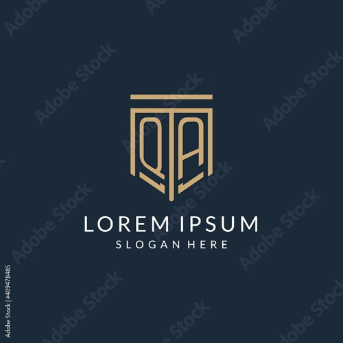 Initial QA shield logo monoline style, modern and luxury monogram logo design