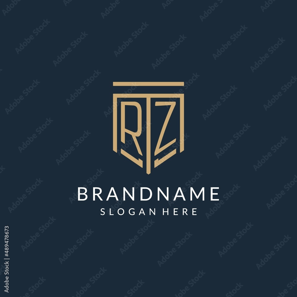 Initial RZ shield logo monoline style, modern and luxury monogram logo ...