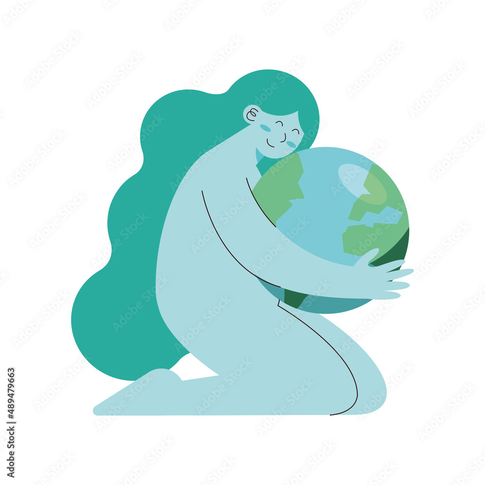 blue woman hugging earth blue woman hugging earth