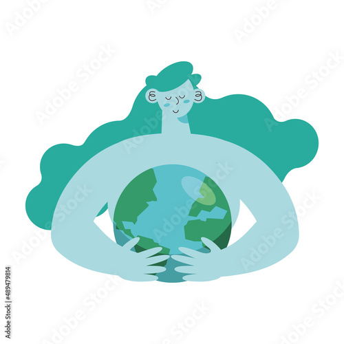 blue woman carrying earth