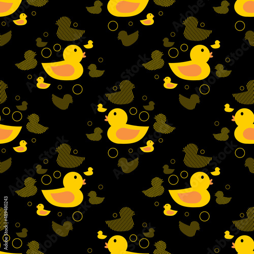 cute yellow duck with polka dot fabric seamless cute pattern