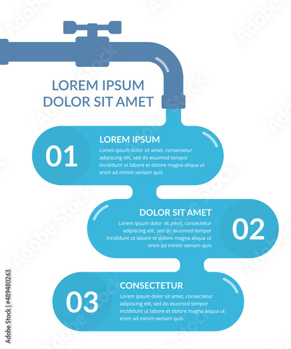 Infographic template with elements steps with tap and water