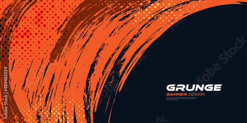 Abstract Black and Orange Grunge Background with Halftone Style. Brush Stroke Illustration for Banner, Poster, or Sports. Scratch and Texture Elements For Design
