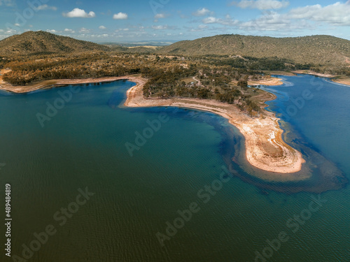 Drone aerial landscape looking towards the free camping area at Eungella Dam photo