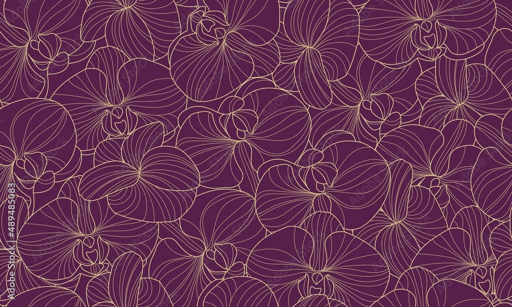 Vintage Luxury Floral Seamless Pattern with Line Art Flowers. Romantic Floral Background for Textile, Wall Decor, Wallpaper, Wedding Invitations, Cards. Vector EPS 10