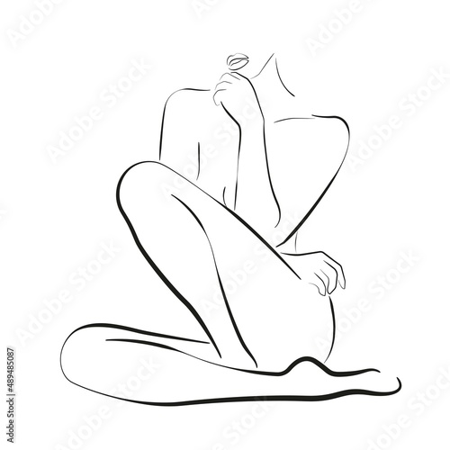 Woman Nude Body Line Art Drawing. Woman Body One Line Art Minimalist Style. Good for Wall Art, Print, Poster. Woman Trendy Modern Drawing. Vector EPS 10