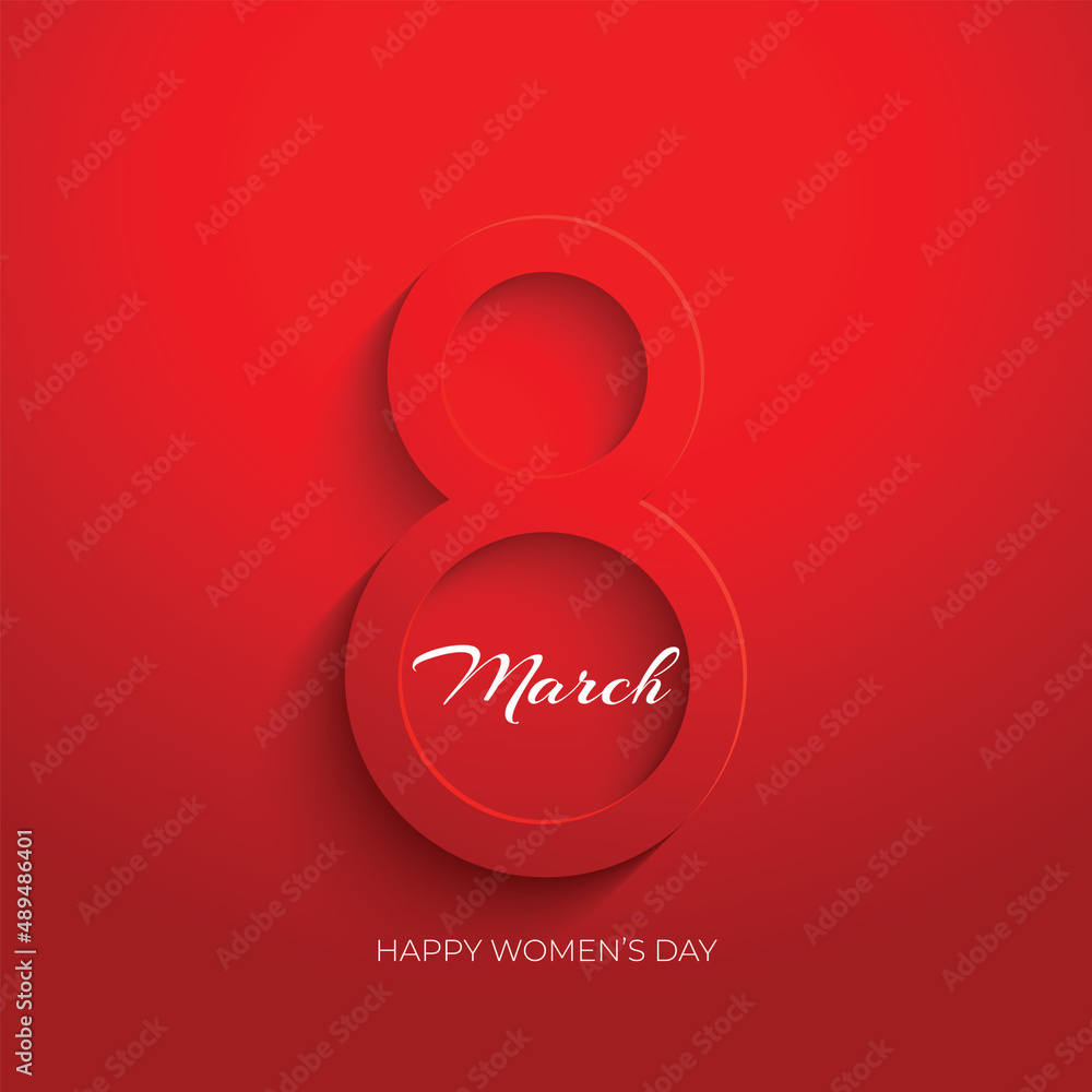 International Women's Day number 8 symbol in red embossed on a red background. greeting card paper cut for your design. vector illustration International Women's Day number 8 symbol in red embossed on a red background. greeting card paper cut for your design. vector illustration