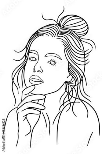 Women Girl Close up Face Pose Line Art illustration