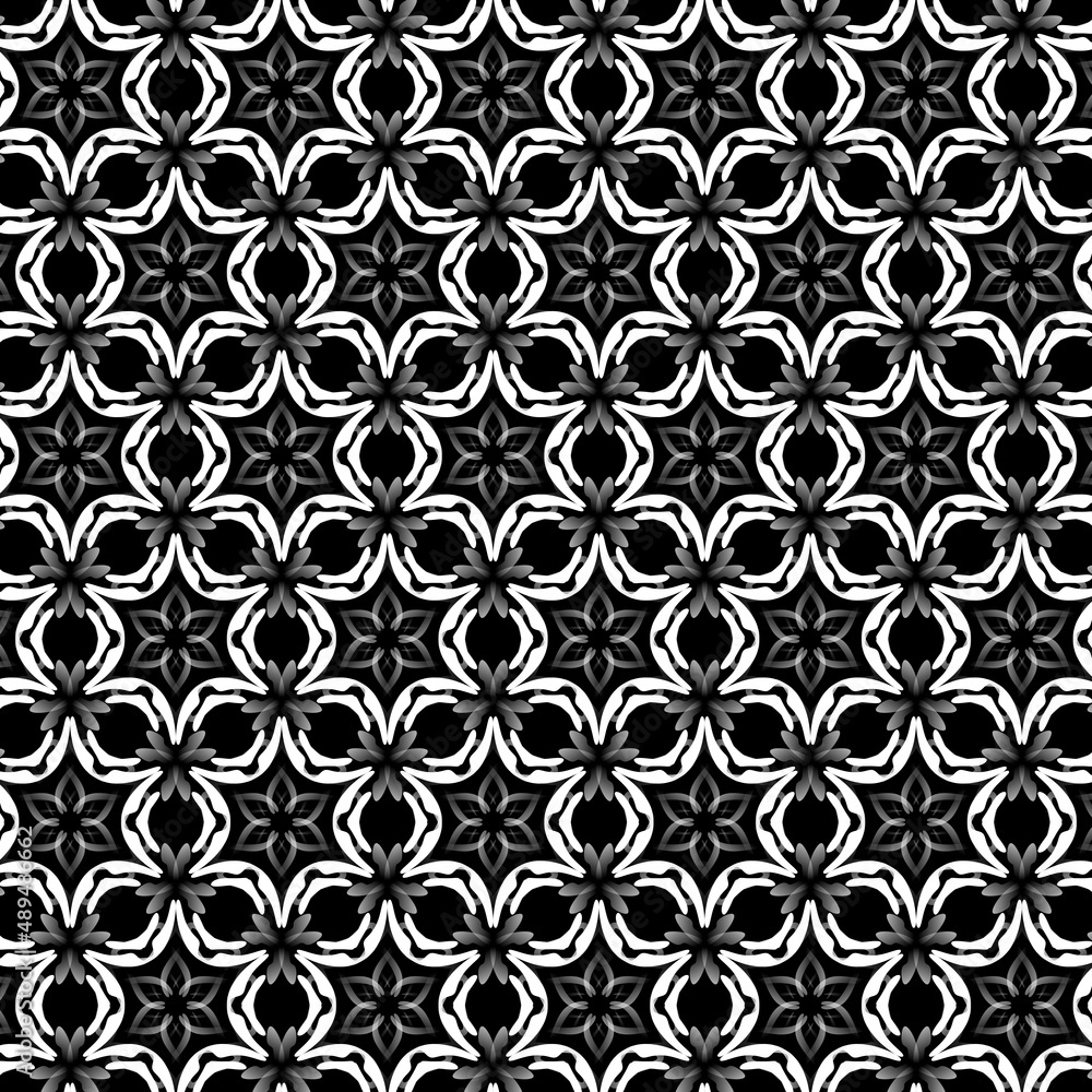 Fototapeta premium Modern simple geometric vector seamless pattern with white line texture on black background. Light abstract wallpaper.