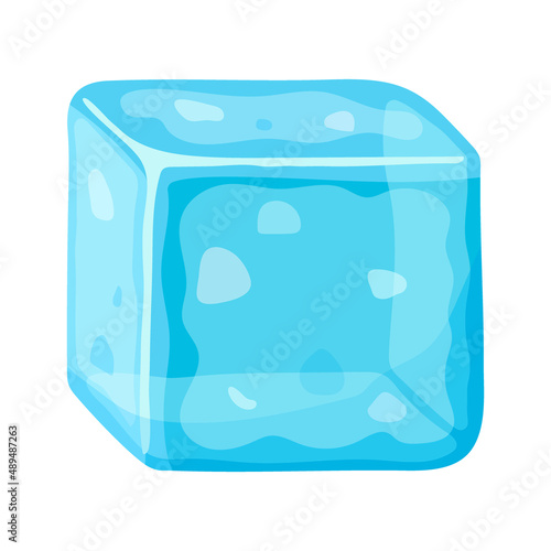 Ice cube or broken piece of ice. Cold frozen block, arctic snowy object on white background, floe in cartoon style