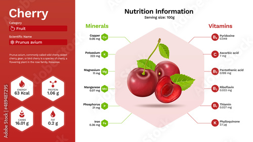 Fototapeta Naklejka Na Ścianę i Meble -  Cherry Fruit and its nutritional properties -  Infographics Design