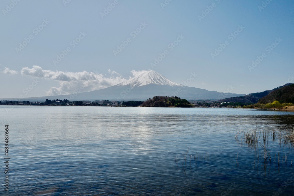 View of Mount Fuji from a lake in Yamanashi Prefecture
