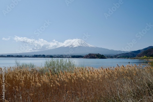 View of Mount Fuji from a lake in Yamanashi Prefecture