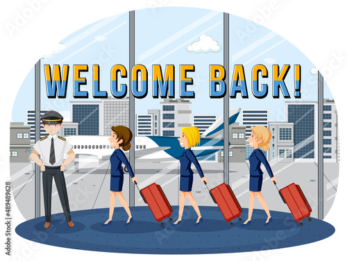 Welcome Back typography design with aircrew characters