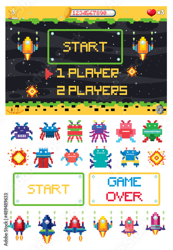 Retro pixel space game interface