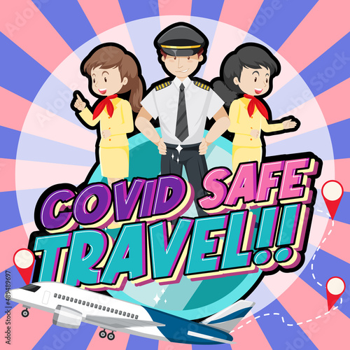 Covid Safe Travel banner with aircrews cartoon characters