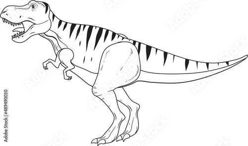 Ttyrannosaurus rex dinosaur doodle outline on white background