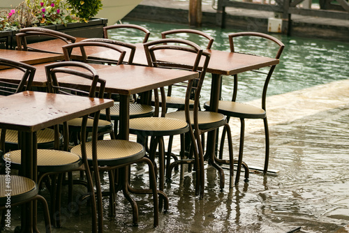 water coming into the restaurant because of floods in venice