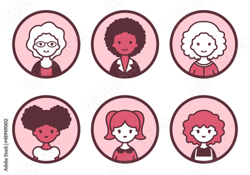 Old women and little girls avatar icon set.