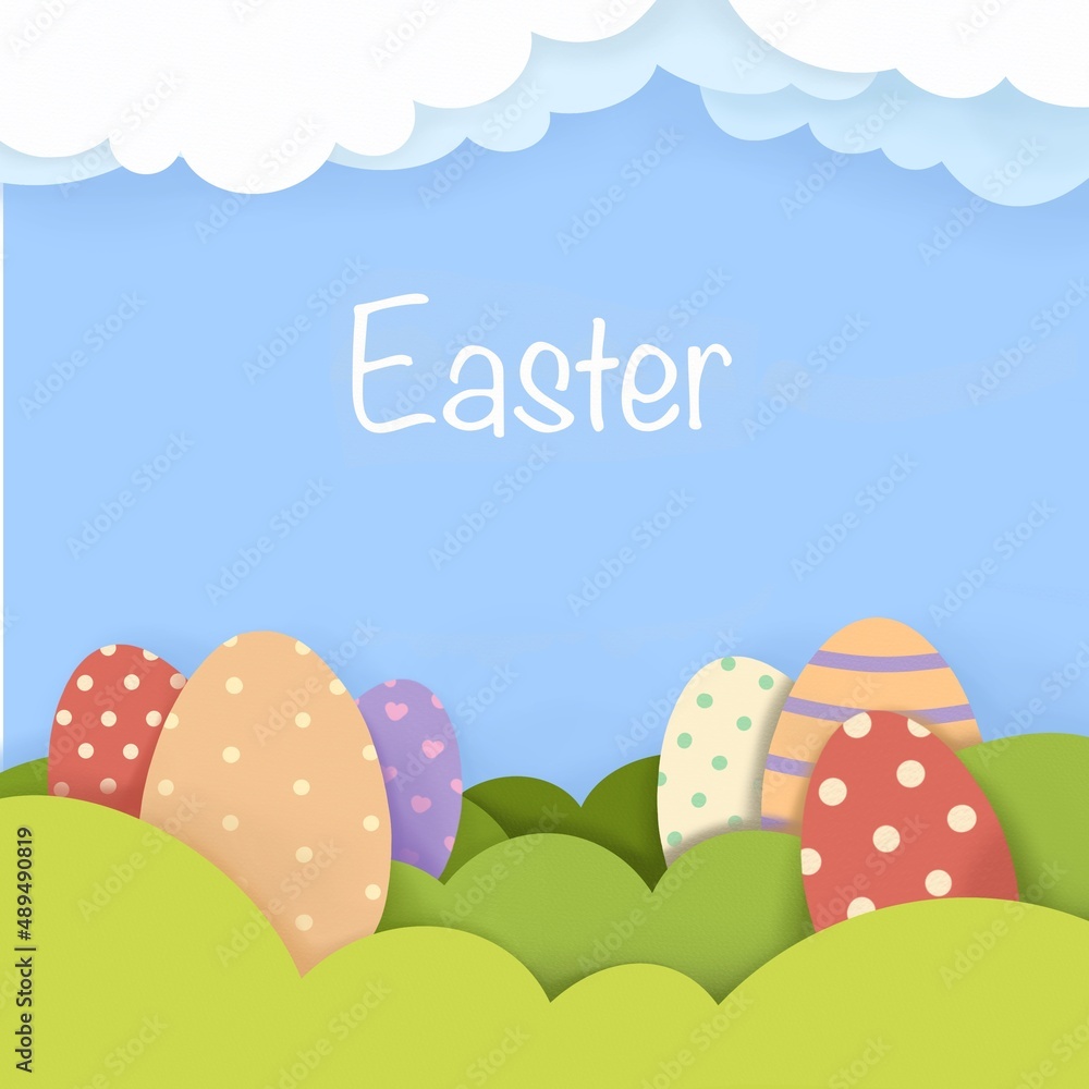 Paper cut style with Easter egg in the grass. For Easter - invitation, greeting card, posters and wallpapers.