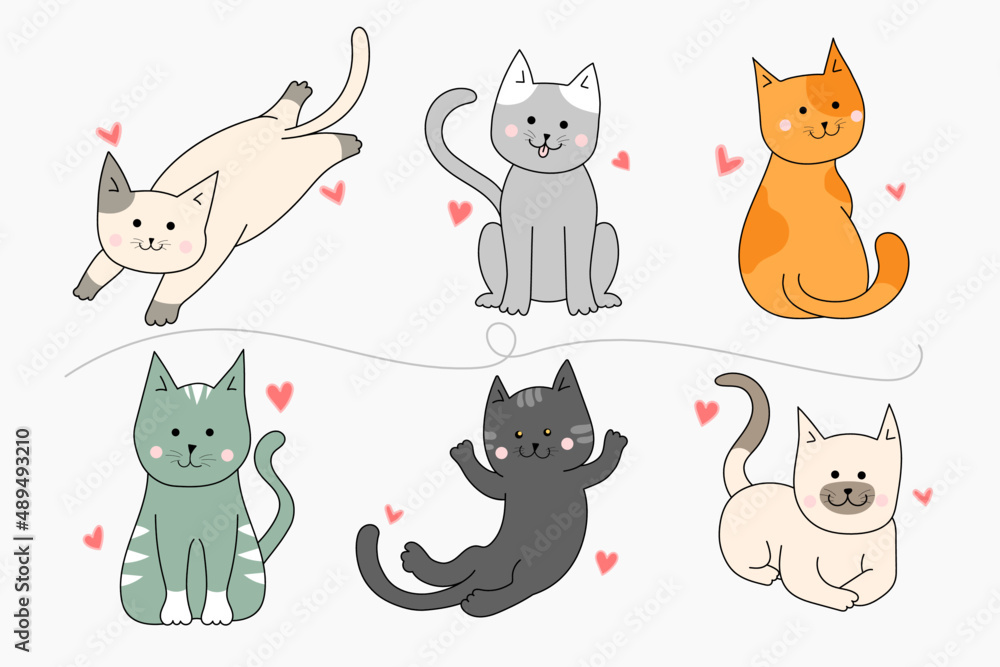 Character of Cat collection on white background,Drawing vector illustration.