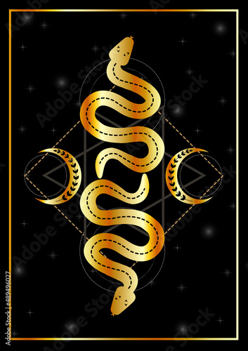 Occult snakes triple goddess fertility symbol gold photo
