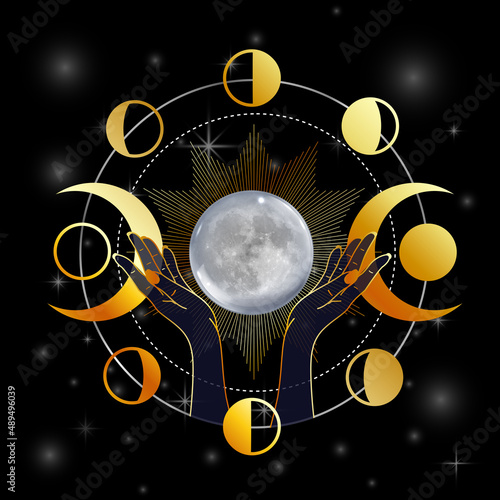 Hands of a Goddess lifting the full moon