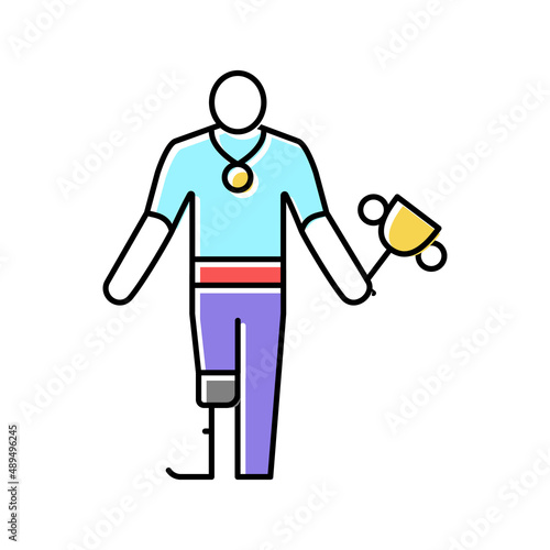 championship winner handicapped athlete color icon vector illustration