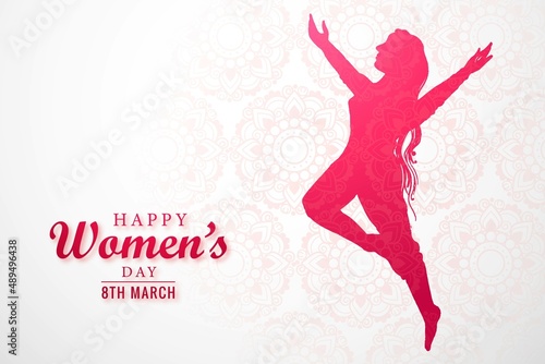 Happy womens day for dancing girl greeting card background
