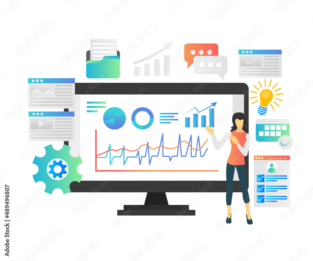 Illustration of a woman doing a presentation or training to a client Illustration of a woman doing a presentation or training to a client