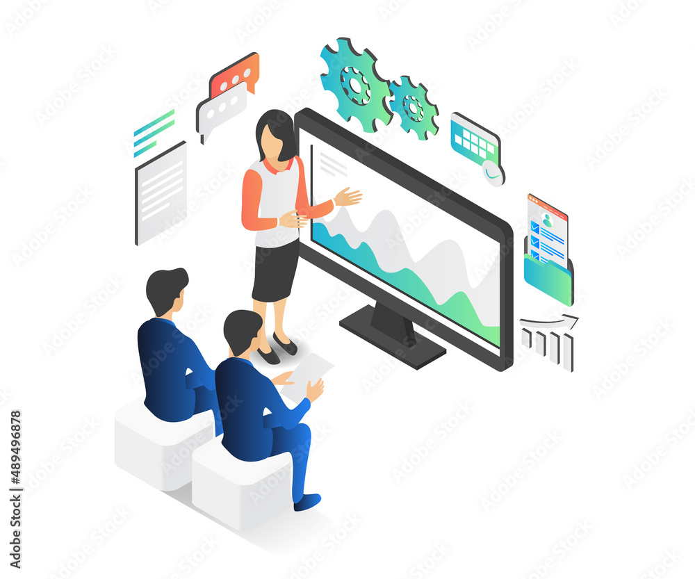 Illustration of a woman doing a presentation or training to a client Illustration of a woman doing a presentation or training to a client