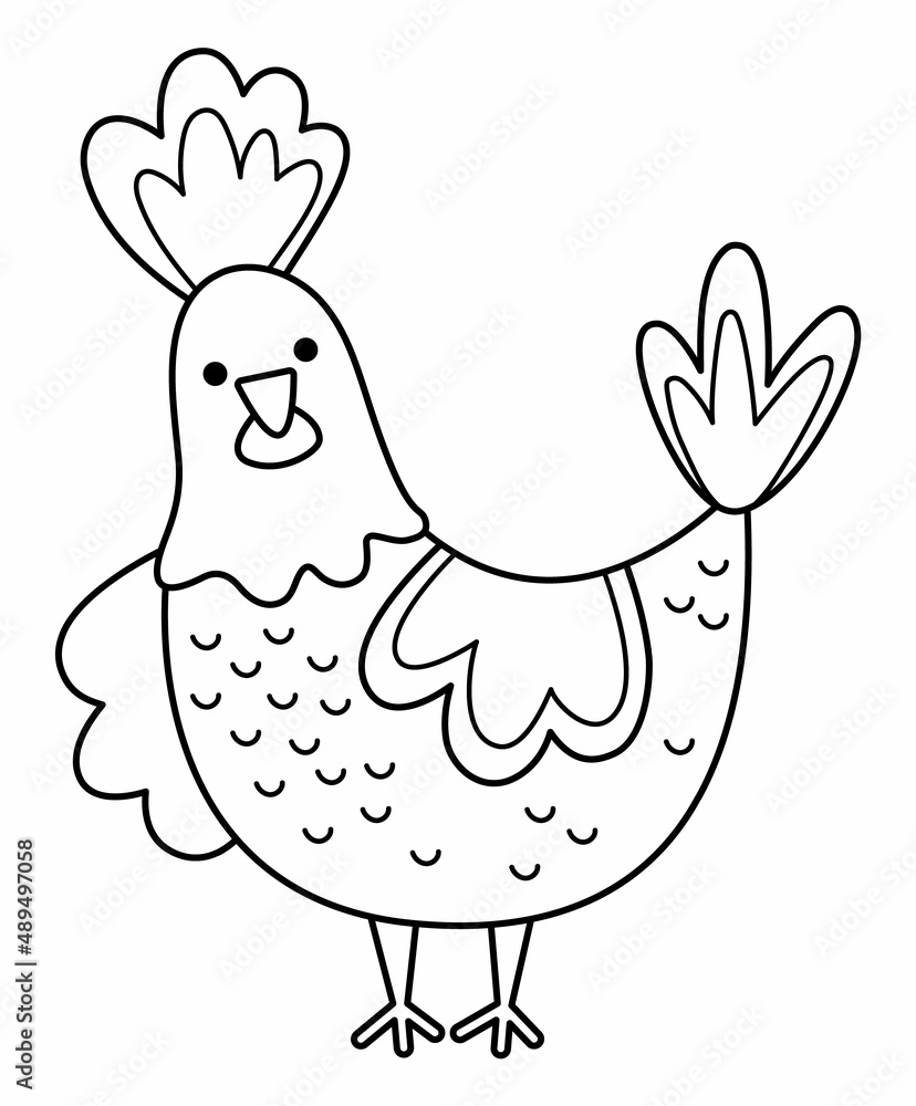 Vector black and white hen icon. Cute cartoon chicken illustration for  kids. Outline farm bird isolated on white background. Animal picture or  coloring page for children. Stock Vector | Adobe Stock