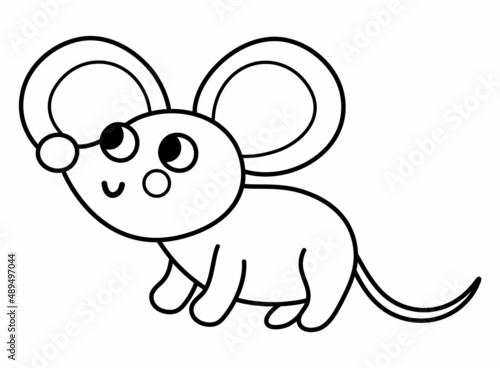 Vector black and white mouse icon. Cute cartoon mousy illustration for kids. Outline farm animal isolated on white background. Coloring page or picture for children.